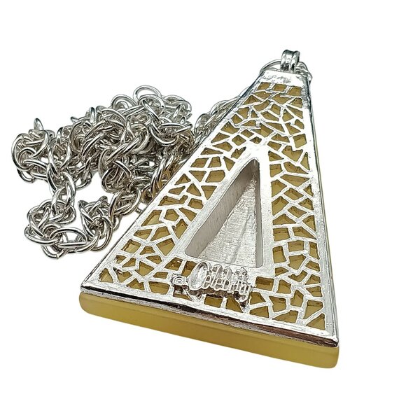 Vintage Celebrity Triangle Pendant Necklace with Yellow & Black Mod Resin Silver - Picture 4 of 4